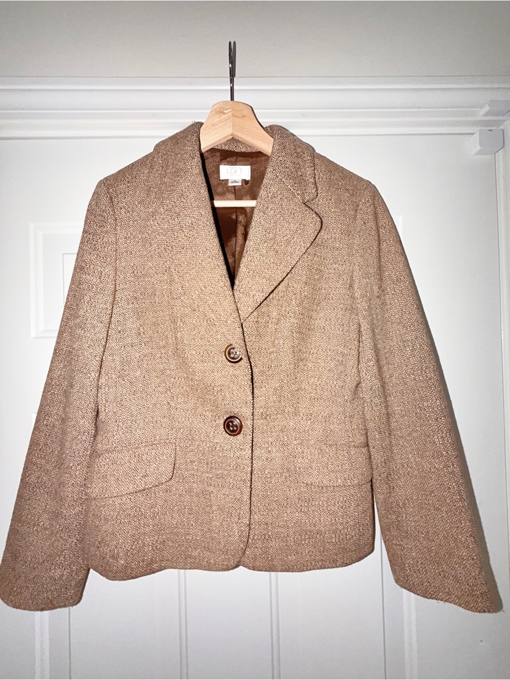 LOFT Women's Tan Tweed 75% Wool Blazer Jacket. Sz 8P